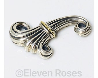 Lagos Caviar Large Classic Fluted Brooch 925 Sterling Silver 750 18k Gold Free US Shipping