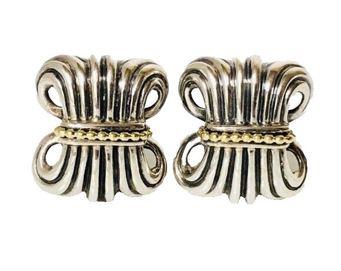 Lagos Caviar Fluted Statement Earrings 925 Sterling Silver 750 18k Gold Free US Shipping