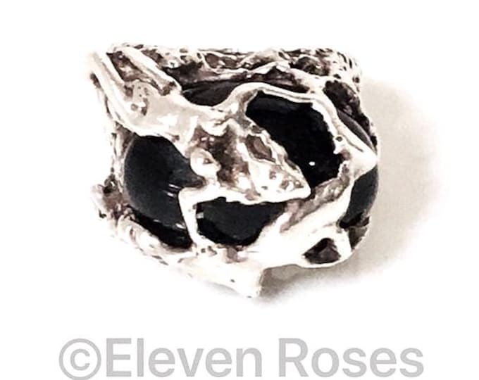 Black Onyx Brutalist Sterling Silver Nude Figure Art Ring