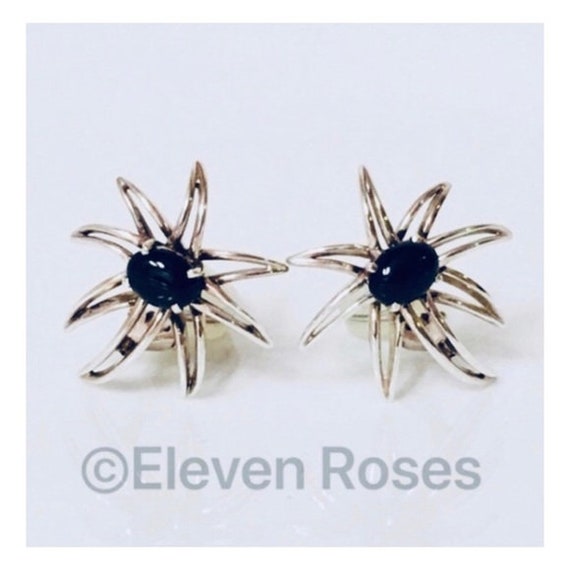 Tiffany Co. Large Black Onyx Fireworks Earrings 925 Sterling