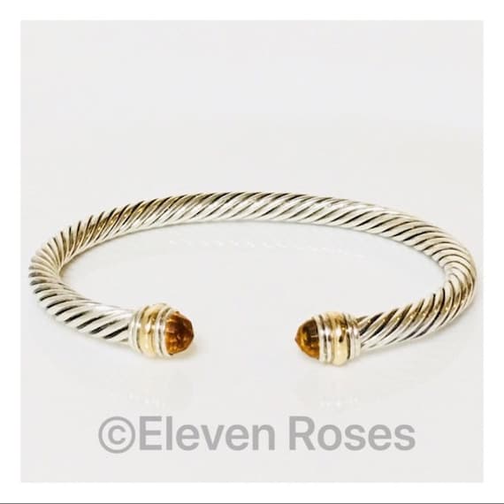 David Yurman Golden Citrine Classic Cable Cuff Bracelet 925