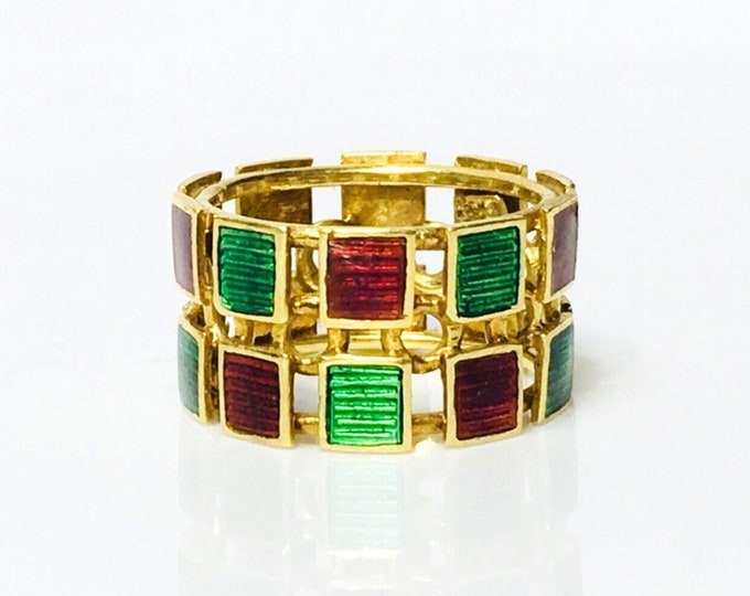 Vintage Gucci Enamel Two Row Ring 750 18k Gold  Free US Shipping