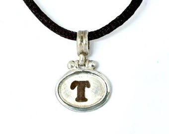 Two Tone Sterling Silver 18k Gold Initial T Pendant