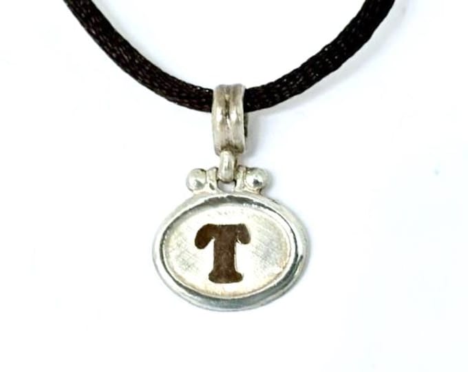 Two Tone Sterling Silver 18k Gold Initial T Pendant