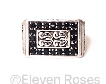 Men's Designer Yasmin & Jazmin Black Sapphire 925 Sterling Silver Thick Wide Cigar Band Ring