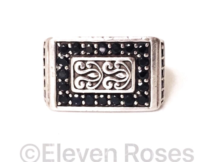 Men's Designer Yasmin & Jazmin Black Sapphire 925 Sterling Silver Thick Wide Cigar Band Ring