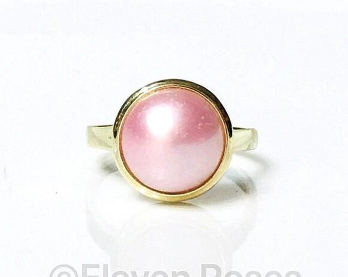 Vintage Solid 14k Gold Pink Pearl Solitaire Ring