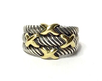 Yurman 925 14k Triple Row Cable X Ring