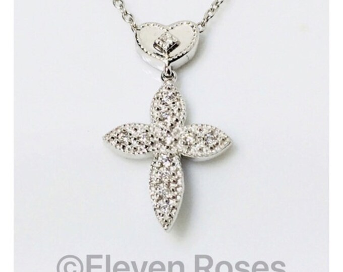 Charriol 750 18k Gold Flamme Blanche Diamond Heart Cross Necklace Free US Shipping
