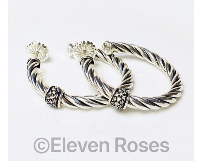 Yurman Cable Classics Diamond Hoop Earrings 925 Sterling Silver Free US Shipping