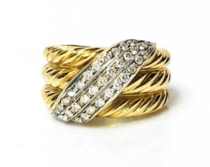 Vintage Preowned Yurman Solid 750 18k Gold Diamond Crossover Ring