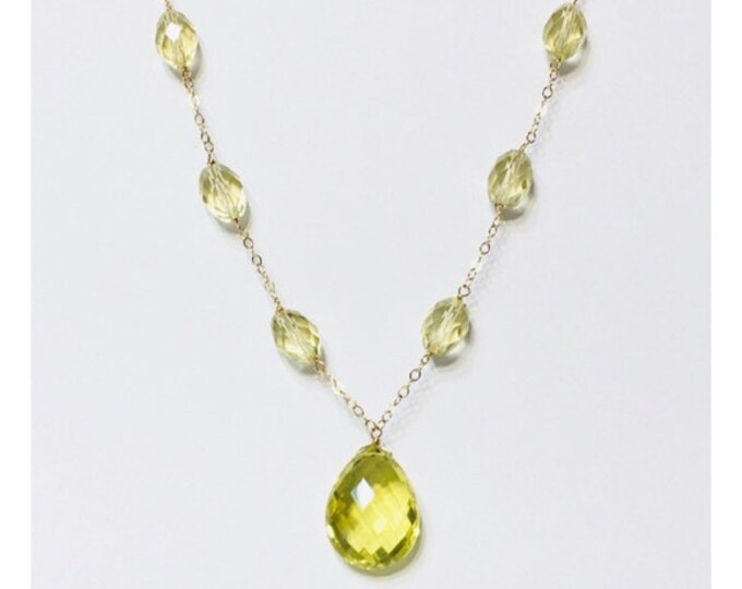 Solid 585 14k Gold Gemstone Briolette Drop Necklace Free US Shipping