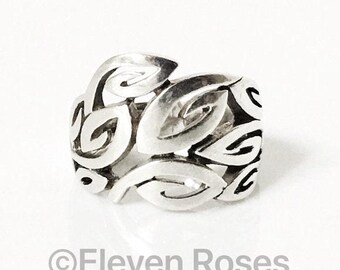 925 Sterling Silver Thick Open Metal Work Extra Wide Ring
