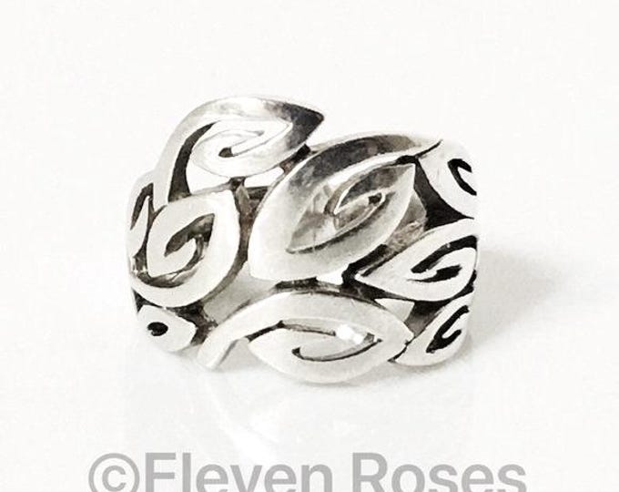 925 Sterling Silver Thick Open Metal Work Extra Wide Ring