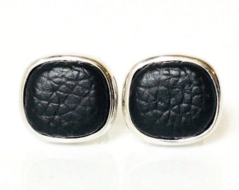 Yurman Sterling Silver Black Leather Cushion Cufflinks Cuff Links