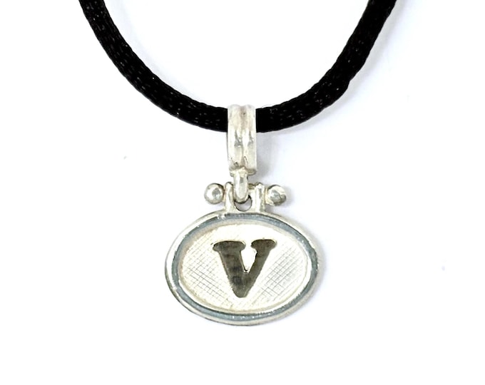 Two Tone Sterling Silver 18k Gold Initial V Pendant