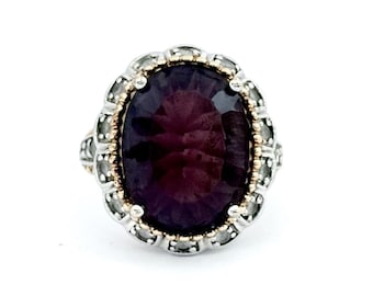 Victoria Wieck Burgundy Sterling Silver Gold Cocktail Ring