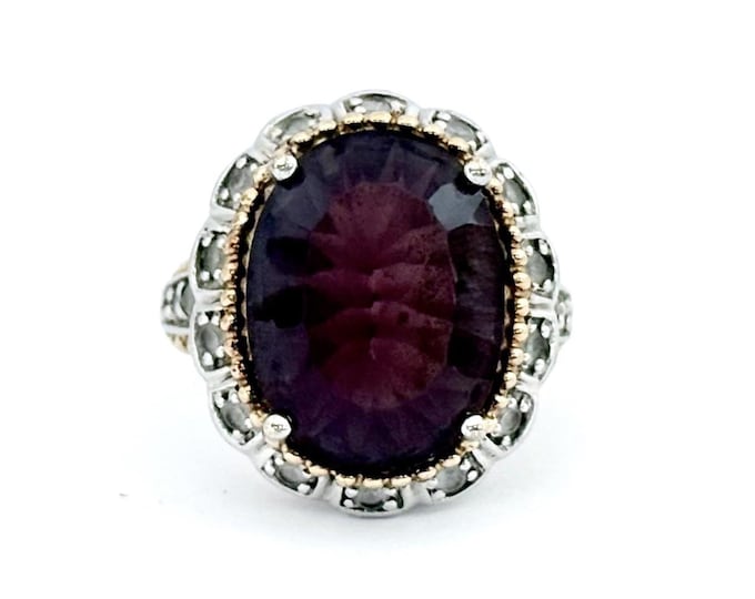 Victoria Wieck Burgundy Sterling Silver Gold Cocktail Ring