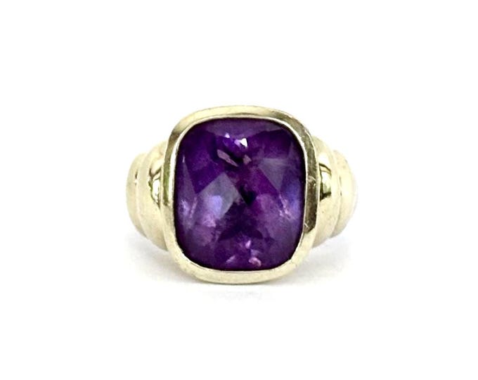Yurman Large Amethyst Noblesse Statement Ring 925 Sterling Silver 14k Gold