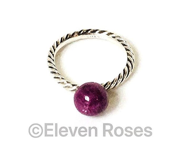 Yurman Ruby Ball Dangle Cable Ring 925 Sterling Silver