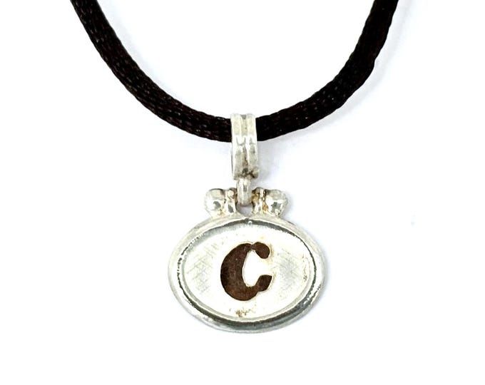 Two Tone Sterling Silver 18k Gold Initial C Pendant