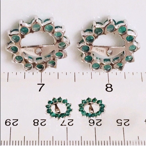 14k Gold Emerald Stud Earring Halo Enhancer Jackets Free US Shipping