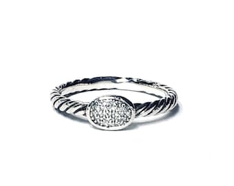 Yurman Oval Pave Diamond Ring Sterling Silver