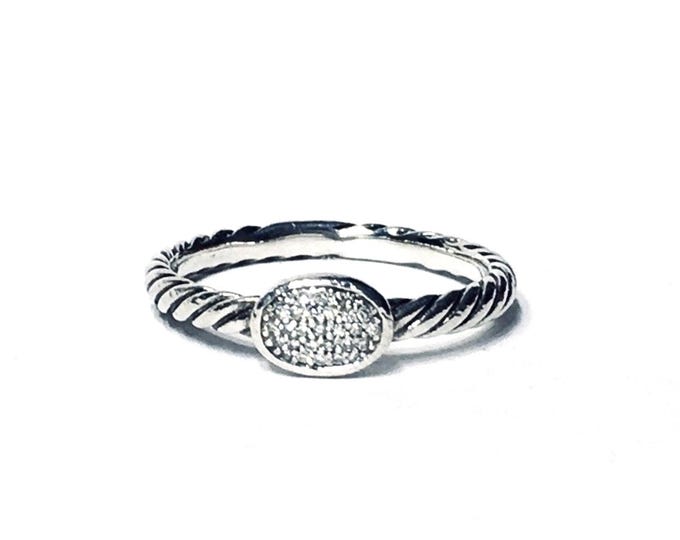 Yurman Oval Pave Diamond Ring Sterling Silver