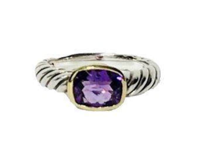 Yurman Amethyst Ring Two Tone 925 Sterling Silver & 750 18k Yellow Gold