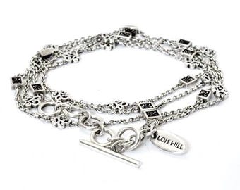 Lois Hill Long Station Chain Necklace 925 Sterling Silver