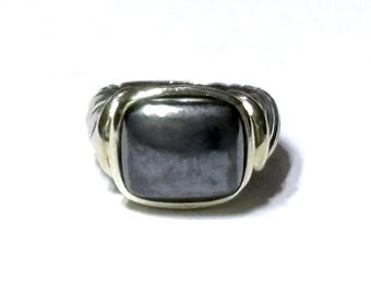David Yurman Large Hematite Noblesse Statement Ring 925 Sterling Silver 14k Gold