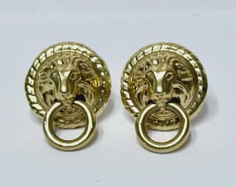 Vintage 14k Gold Lion Head Door Knocker Earrings