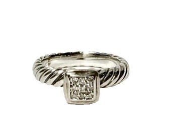 Yurman Engagement Style Pave Diamond Ring 925 Sterling Silver 750 18k White Gold