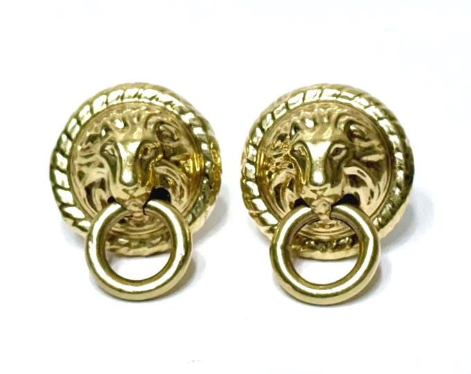 Vintage 14k Gold Lion Head Door Knocker Earrings