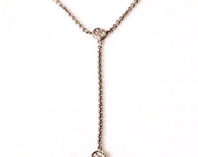 Preowned Movado Diamond Lariat Drop Necklace 925 Sterling Silver & 750 18k Gold