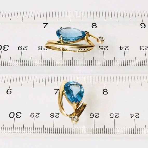 Large 10k Gold Blue Topaz & Diamond Free Form Sli… - image 6