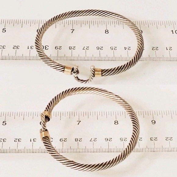 Vintage Two Tone Twisted Rope Loop Hook Bangle Bracelet 925 Sterling