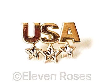 10k Gold USA Tack Pin Tie Tac Diamond Cut Design Free US Shipping