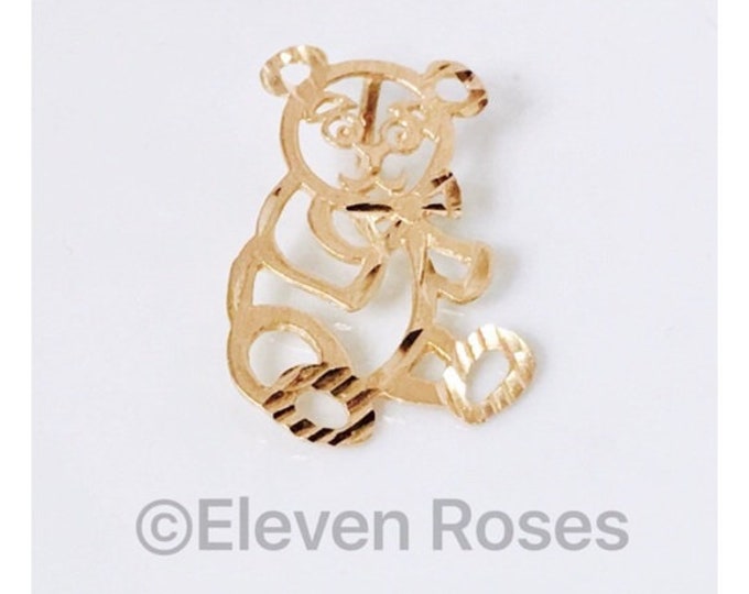 Vintage 14k Gold Diamond Cut Panda Teddy Bear Charm Pendant Free US Shipping