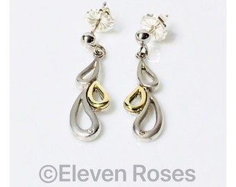 Dolan Bullock Diamond Dangle Drop Earrings 925 Sterling Silver & 14k Yellow Gold Free US Shipping