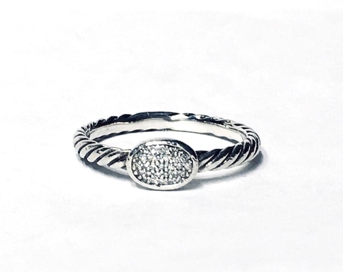 Yurman Oval Pave Diamond Ring Sterling Silver