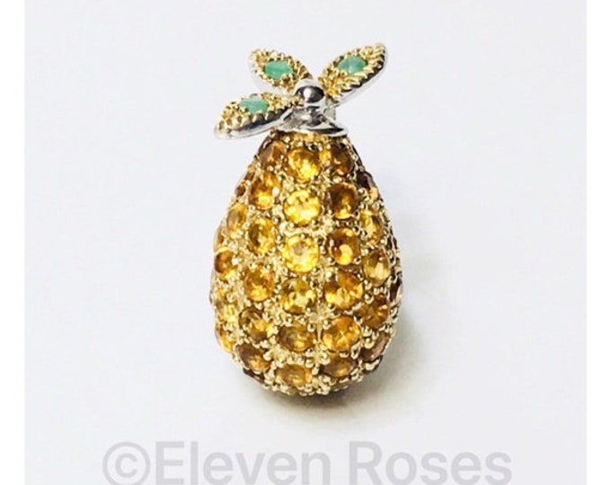 Large Citrine Emerald Pineapple Fruit Cocktail Ring 925 Sterling Silver Free US Shipping