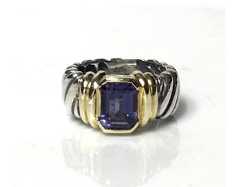 David Yurman Classic Cable Iolite Band Ring DY 925 Sterling Silver 585 14k Gold Free US Shipping
