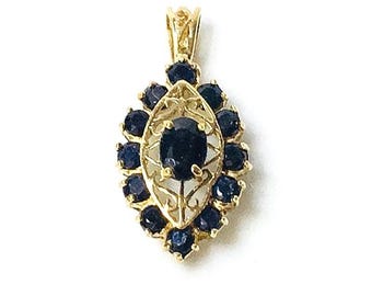 Vintage 10k Gold Blue Sapphire Pendant