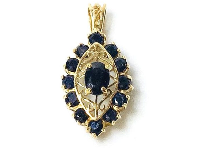 Vintage 10k Gold Blue Sapphire Pendant