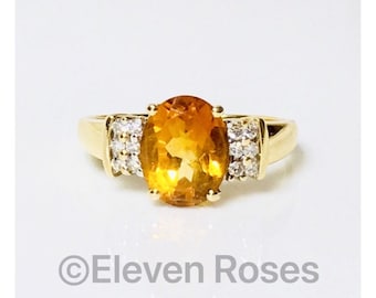 Vintage 14k Gold Citrine Diamond Cocktail Ring