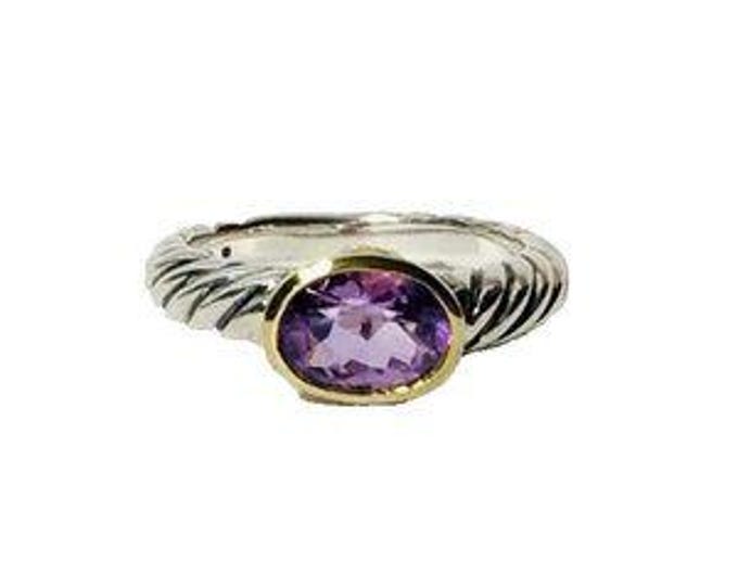 Yurman Amethyst Ring Two Tone 925 Sterling Silver & 750 18k Yellow Gold