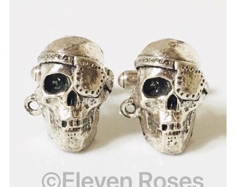 Custom Pirate Skull Cufflinks Cuff Links 925 Sterling Silver Free US Shipping