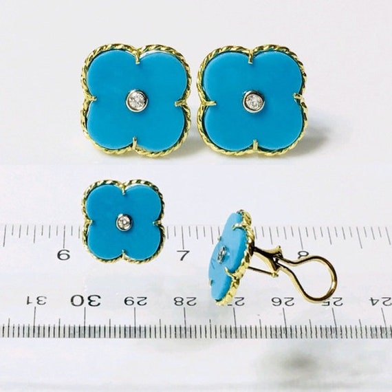 Vintage MAZ 750 18k Gold Turquoise Diamond Clover… - image 7