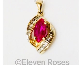 10k Gold Ruby & Diamond Pendant Free US Shipping